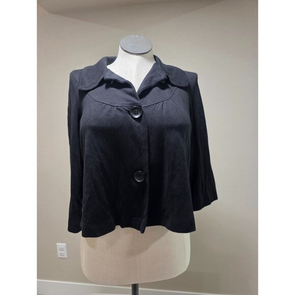 Black Cropped Cardigan With Button Front & 3/4 Sleeves - Picture 1 of 7